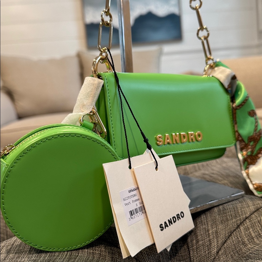 Sandro Bag Totemo Mini Leather Green Shoulder Bag - Picture 3 of 17